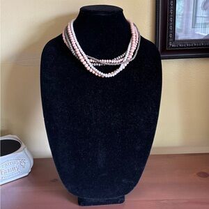 Multi-Strand Pink and Gray Beaded Necklace
